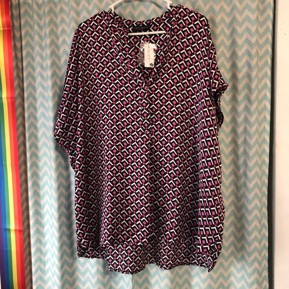 Lane Bryant plus size relaxed split-neck popover geometric print blouse 22/24